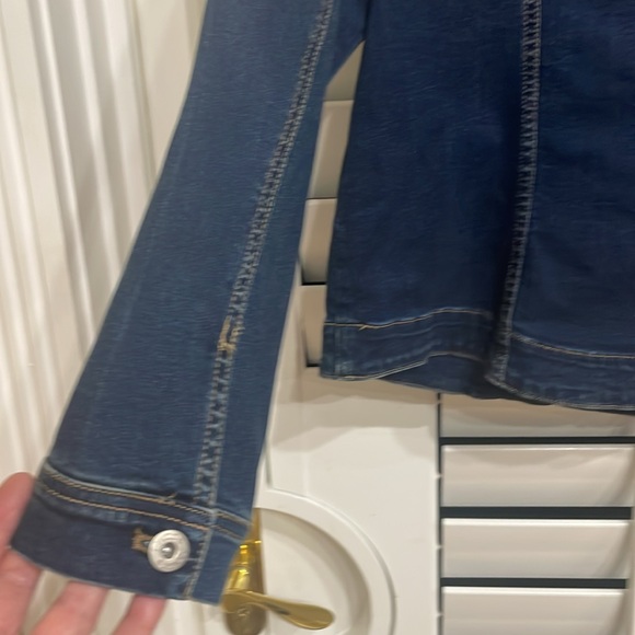 Chico’s size 2 Pearl & Rhinestone encrusted mock neck blue denim jacket. - Picture 7 of 7